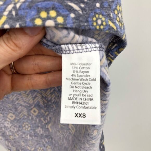 LuLaRoe Womens Irma Tunic Tee Shirt Blue & Yellow Printed High Low Oversized XXS - Picture 6 of 6